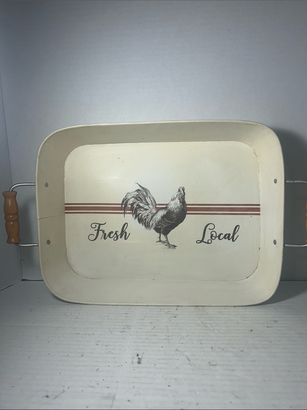Rooster Farmhouse Serving Tray - Cream with Brown Accents